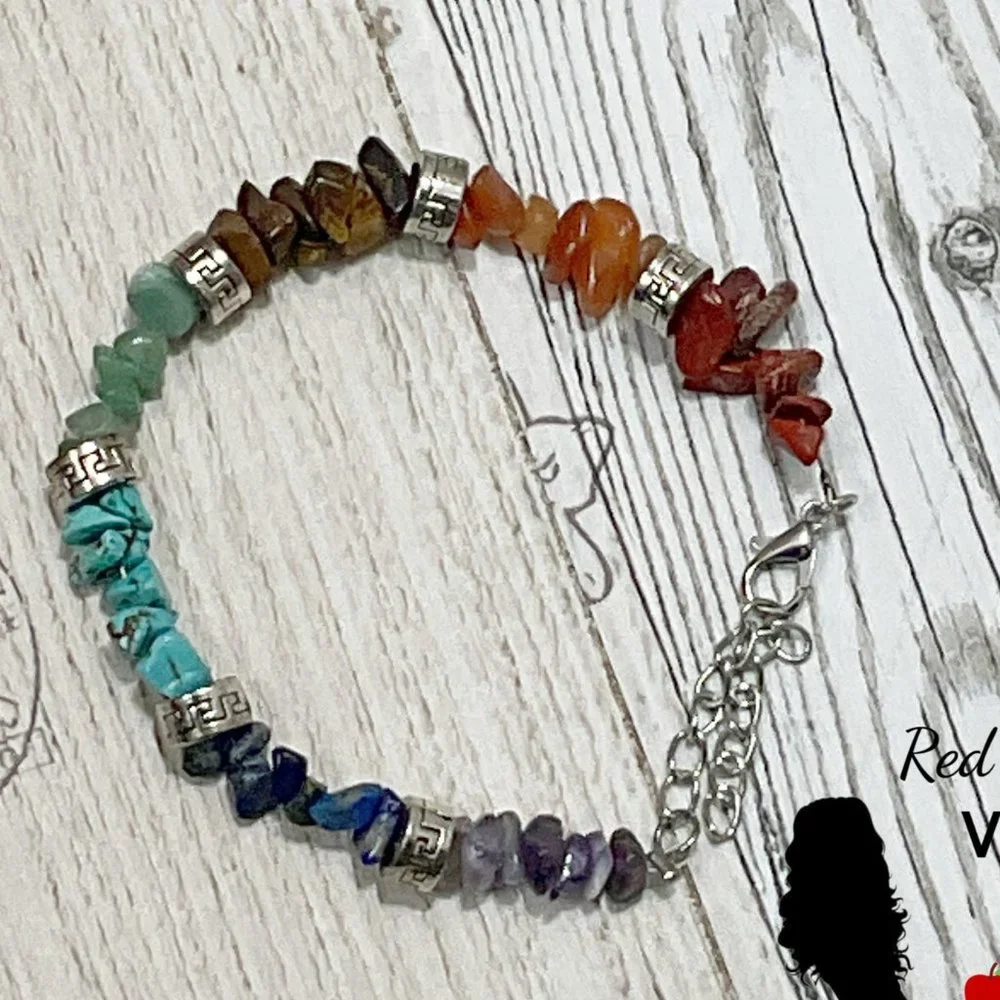 Stone Chip Rainbow Chakra Bracelet - Picture 1 of 3